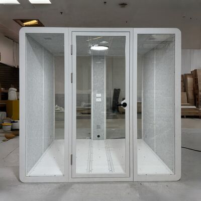 خرید کابین اداری عایق صدا برای 6 نفر با عایق صوتی 35±5 دسی‌بل، 5 سال گارانتی و سیستم تهویه داخلی تولید آنلاین